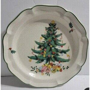 Two Mikasa 12' Festive Season Plates stoneware Vintage Christmas Tree Holidays